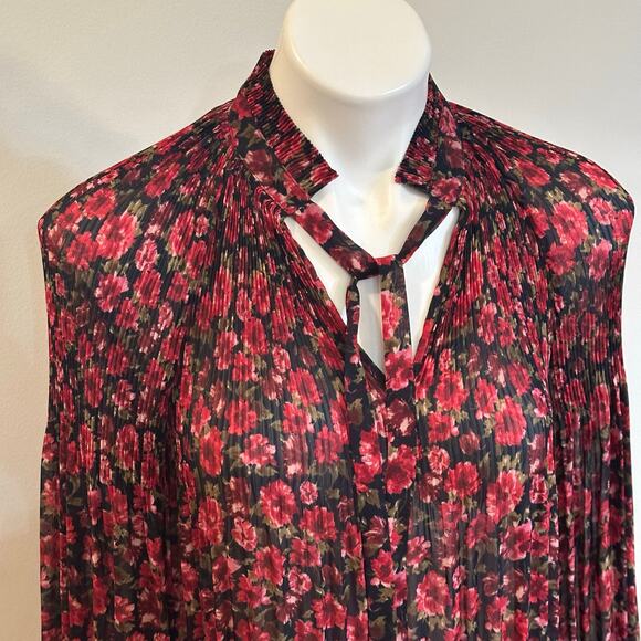 Ralph Lauren Crinkle Floral Sheer Blouse sz S Long Sleeve Tie - Picture 7 of 9